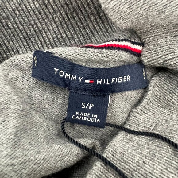 Tommy Hilfiger S Gray Mock Neck Knit Sweater Rhinestone Logo Crest Embellished - Picture 3 of 10